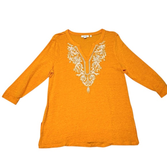 CHICO’S - SIZE 2 / LARGE - ORANGE V-NECKLINE 3/4 LENGTH SLEEVES - B12 - Picture 2 of 9